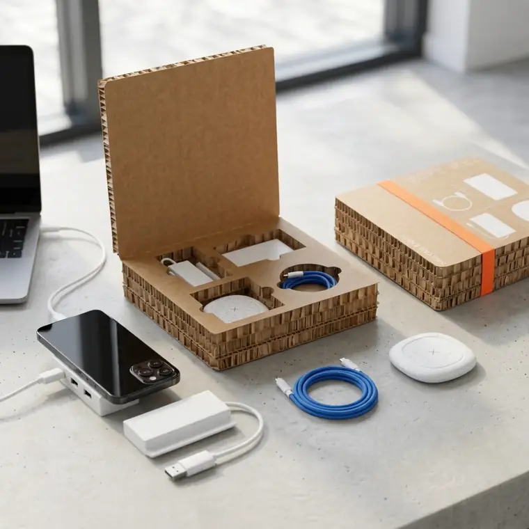 Kit corporativo ecológico Markmelo — set tecnológico en empaque de cartón kraft personalizado con el logo de tu empresa