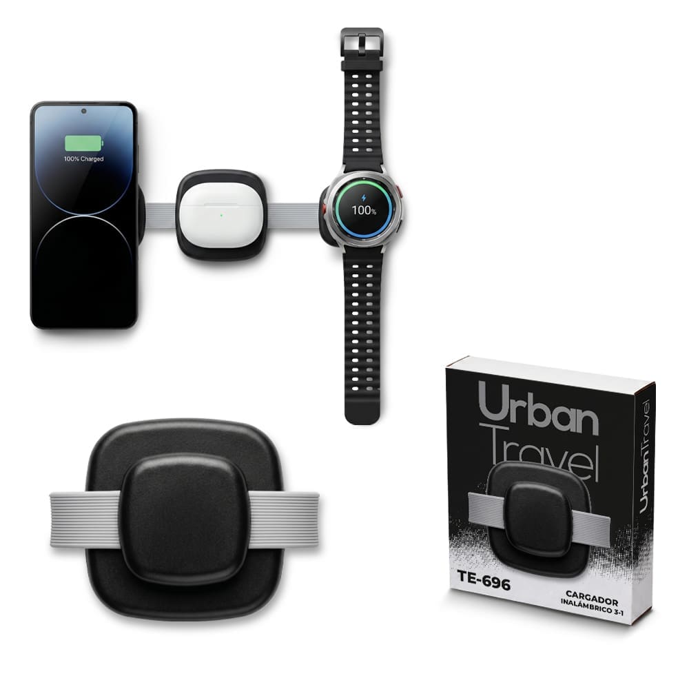 Cargador Inalambrico 3-1 Urban Travel Personalizado con logo Colombia — Markmelo